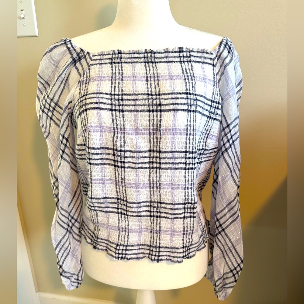 INC International Concepts Black/White/Purple Off-the-shoulder Top